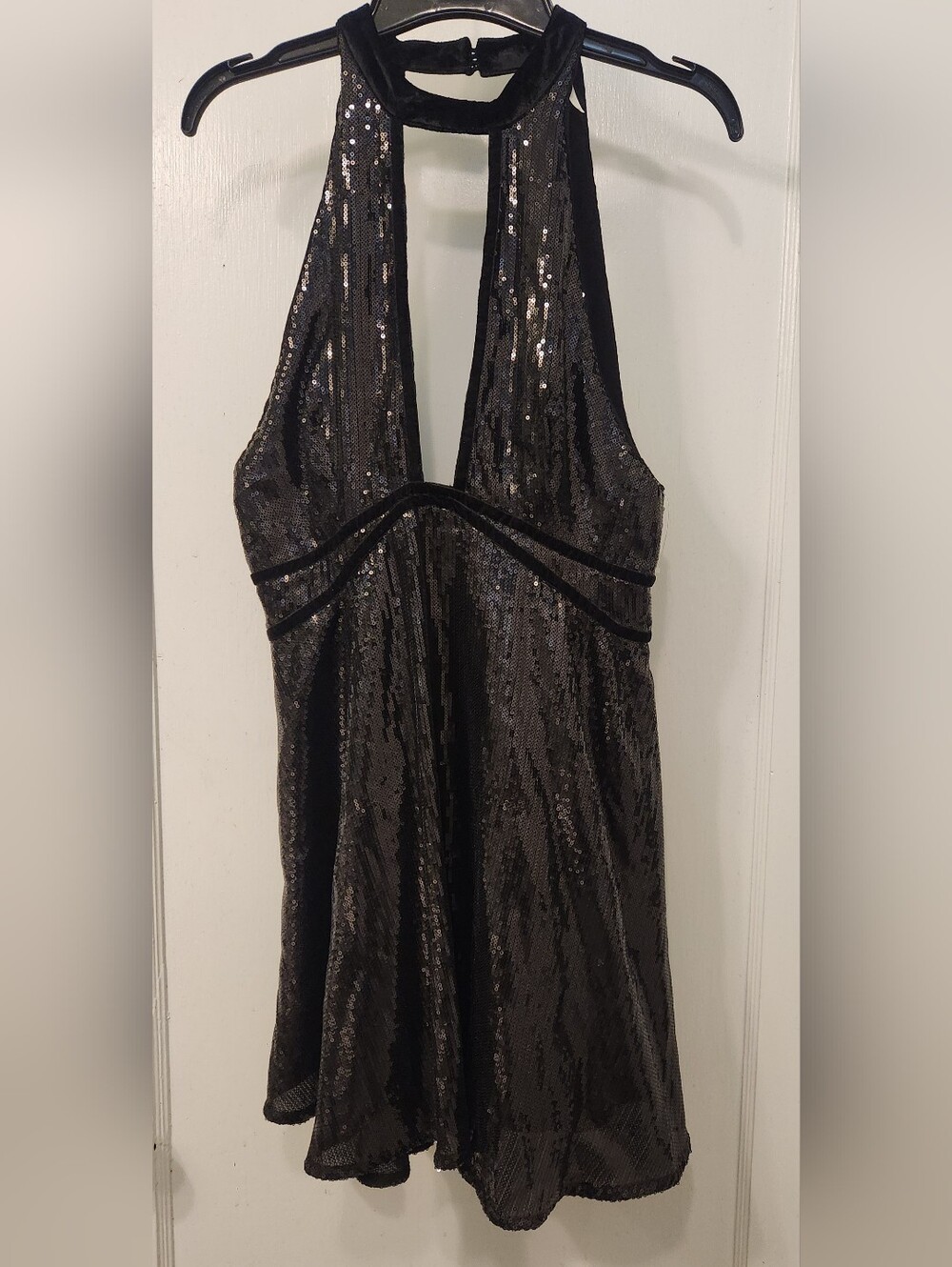 Free People Black Sequin Halter Party Dress